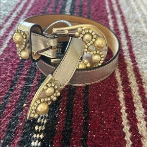 Leatherock Silver Pearl and Rhinestine Genuine Leather Metallic Belt Size L